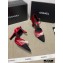 Chanel Heel 7.5cm Pearl Bow Satin and Grosgrain Pumps with Straps G36466 Red 2020