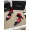 Chanel Heel 7.5cm Pearl Bow Satin and Grosgrain Pumps with Straps G36466 Red 2020