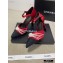 Chanel Heel 7.5cm Pearl Bow Satin and Grosgrain Pumps with Straps G36466 Red 2020
