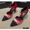 Chanel Heel 7.5cm Pearl Bow Satin and Grosgrain Pumps with Straps G36466 Red 2020