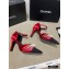 Chanel Heel 7.5cm Pearl Bow Satin and Grosgrain Pumps with Straps G36466 Red 2020