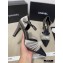 Chanel Heel 7.5cm Pearl Bow Satin and Grosgrain Pumps with Straps G36466 Gray 2020