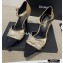 Chanel Heel 7.5cm Pearl Bow Satin and Grosgrain Pumps with Straps G36466 Gold 2020