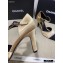 Chanel Heel 7.5cm Pearl Bow Satin and Grosgrain Pumps with Straps G36466 Gold 2020