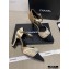 Chanel Heel 7.5cm Pearl Bow Satin and Grosgrain Pumps with Straps G36466 Gold 2020