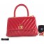 Chanel Waxy Leather Coco Handle Chevron Small Flap Bag Red with Top Handle A92990