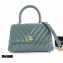 Chanel Waxy Leather Coco Handle Chevron Small Flap Bag Light Green with Top Handle A92990