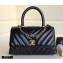 Chanel Waxy Leather Coco Handle Chevron Small Flap Bag Black with Top Handle A92990