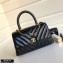 Chanel Waxy Leather Coco Handle Chevron Small Flap Bag Black with Top Handle A92990