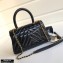 Chanel Waxy Leather Coco Handle Chevron Small Flap Bag Black with Top Handle A92990