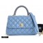 Chanel Coco Handle Small Flap Bag Denim Blue/Lizard with Top Handle A92990