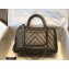 Chanel Caviar Calfskin Coco Handle Chevron Small Flap Bag Pearl Gun Color with Top Handle A92990 7147