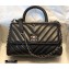 Chanel Caviar Calfskin Coco Handle Chevron Small Flap Bag Black with Top Handle A92990 7147