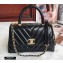 Chanel Waxy Calfskin Coco Handle Chevron Small Flap Bag Black with Top Handle A92990 7147
