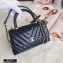 Chanel Waxy Calfskin Coco Handle Chevron Small Flap Bag Navy Blue with Top Handle A92990 7147