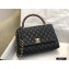 Chanel Coco Handle Medium Flap Bag Black/Burgundy with Lizard Top Handle A92991 Top Quality 7148