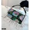 Fendi Fabric FF Medium Baguette Bag Fringe Green 2020