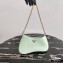 Prada Cleo Brushed Leather Shoulder Bag 1BC148 with Chain Aqua Green 2020