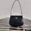 Prada Cleo Brushed Leather Shoulder Bag with Flap 1BD311 Black 2020