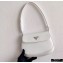 Prada Cleo Brushed Leather Shoulder Bag with Flap 1BD311 White 2020