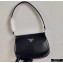 Prada Cleo Brushed Leather Shoulder Bag with Flap 1BD311 Black 2020