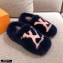 Louis Vuitton Mink Fur Dreamy Slippers Navy Blue 2020