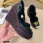 Gucci Shearling Leather Platform 10cm Espadrilles Sandals Black/Red 2020