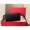 Valentino VSLING Grainy Calfskin Clutch Bag Black with Shoulder Strap 2020