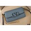 Valentino VSLING Grainy Calfskin Clutch Bag Blue with Shoulder Strap 2020