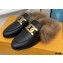 Tod's Kate Fur Slippers in leather Black