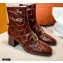 Tod's Kate Ankle Boots in leather with Chain Crocodile-printed Burgundy