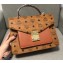 MCM Visetos Large Patricia Satchel Bag Cognac