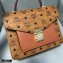 MCM Visetos Large Patricia Satchel Bag Cognac