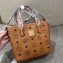 MCM Visetos Mini Anya Top Zip Shopper Tote Bag Cognac