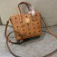 MCM Visetos Mini Anya Top Zip Shopper Tote Bag Cognac