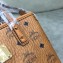 MCM Visetos Mini Anya Top Zip Shopper Tote Bag Cognac