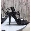 Saint Laurent Crystals Cassandra Sandals Patent Black with Monogram YSL Logo Heel 10.5cm