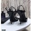 Saint Laurent Crystals Cassandra Sandals Patent Black with Monogram YSL Logo Heel 10.5cm