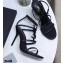 Saint Laurent Crystals Cassandra Sandals Black with Monogram YSL Logo Heel 10.5cm