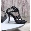 Saint Laurent Crystals Cassandra Sandals Black with Monogram YSL Logo Heel 10.5cm
