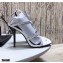Saint Laurent Crystals Cassandra Sandals White with Monogram YSL Logo Heel 10.5cm