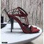 Saint Laurent Crystals Cassandra Sandals Patent Red with Monogram YSL Logo Heel 10.5cm