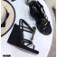 Saint Laurent Cassandra Wedge Espadrilles Black with Gold Palm Monogram YSL Logo Heel 10.5cm