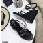 Saint Laurent Cassandra Wedge Espadrilles Black with Gold Palm Monogram YSL Logo Heel 10.5cm