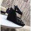 Saint Laurent Cassandra Wedge Espadrilles Black with Gold Palm Monogram YSL Logo Heel 10.5cm