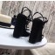 Saint Laurent Cassandra Wedge Espadrilles Black with Gold Palm Monogram YSL Logo Heel 10.5cm