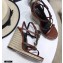 Saint Laurent Cassandra Wedge Espadrilles Brown with Gold Palm Monogram YSL Logo Heel 10.5cm