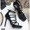 Saint Laurent Cassandra Platform Sandals Black with Gold Monogram YSL Logo Heel 11cm