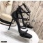 Saint Laurent Cassandra Platform Sandals Black with Gold Monogram YSL Logo Heel 11cm