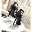 Saint Laurent Cassandra Platform Sandals Black with Gold Monogram YSL Logo Heel 11cm